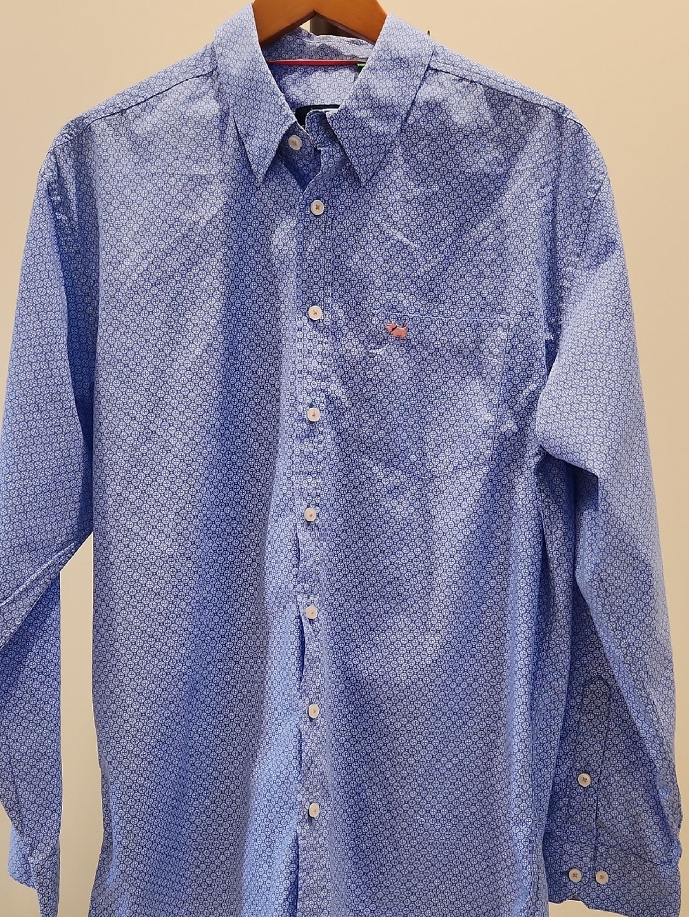 Ferrioni Blue Micro-Pattern Long Sleeve Dress Shirt